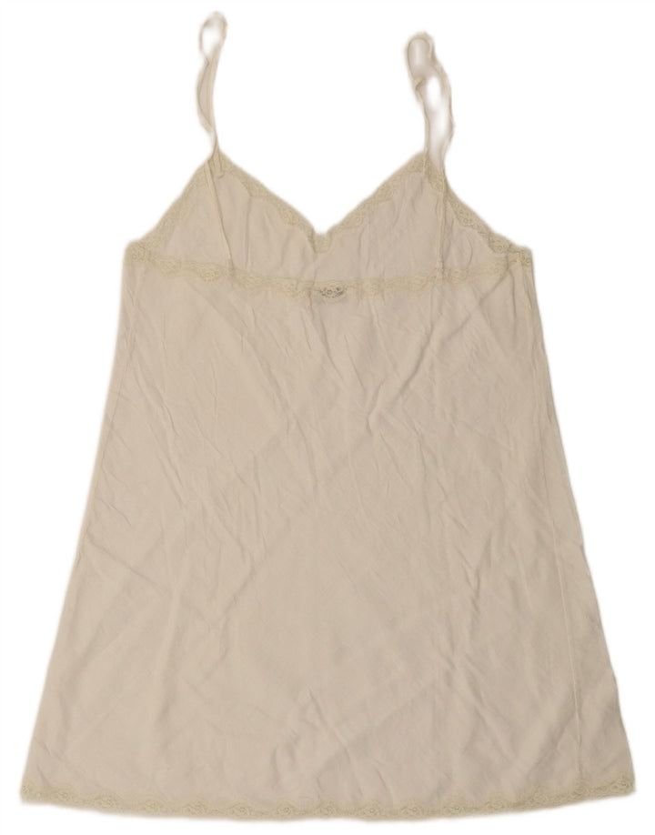 Vestido Mini Slip Feminino Vintage UK 10 Pequeno Branco