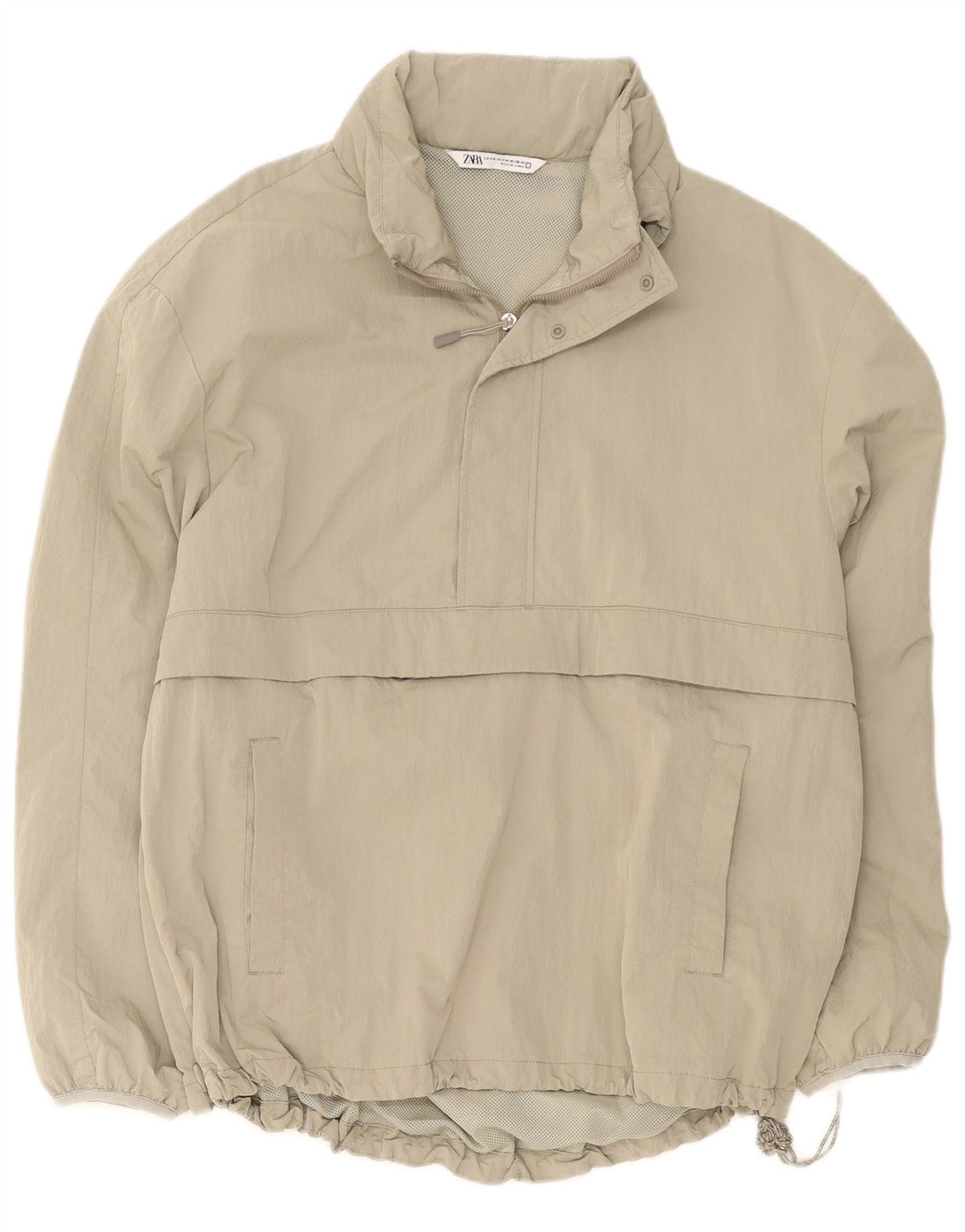 Zara Mens Loose Fit Anorak Jacket UK 36 Pequeno Poliéster Cáqui