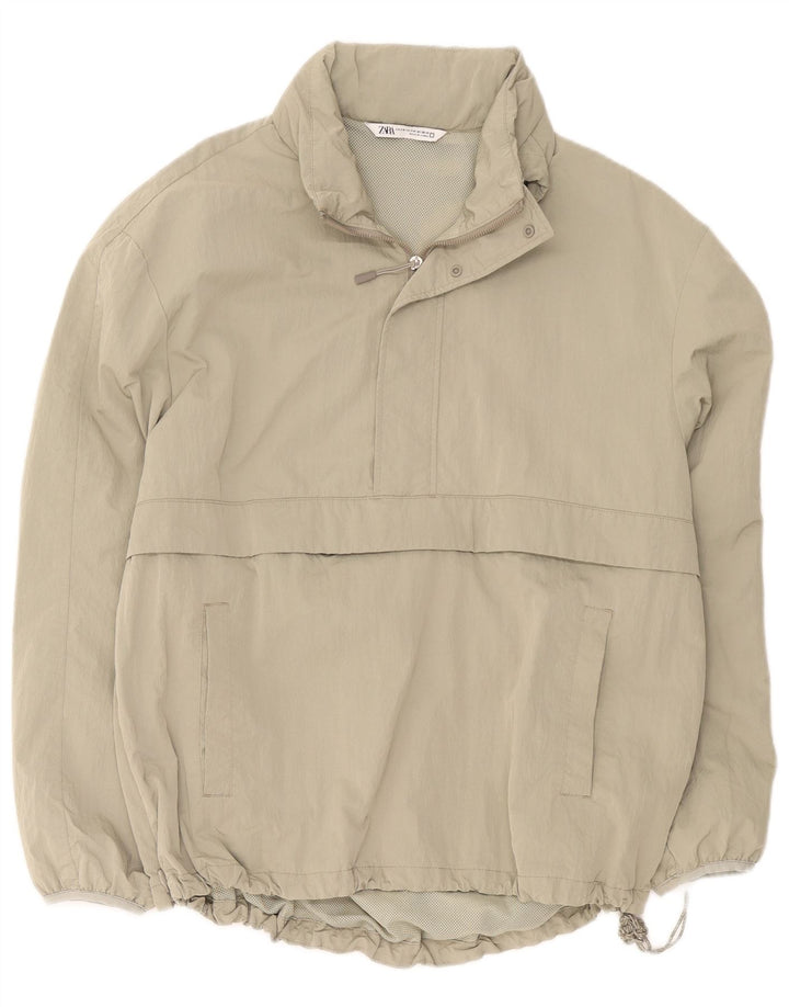 Zara Mens Loose Fit Anorak Jacket UK 36 Pequeno Poliéster Cáqui