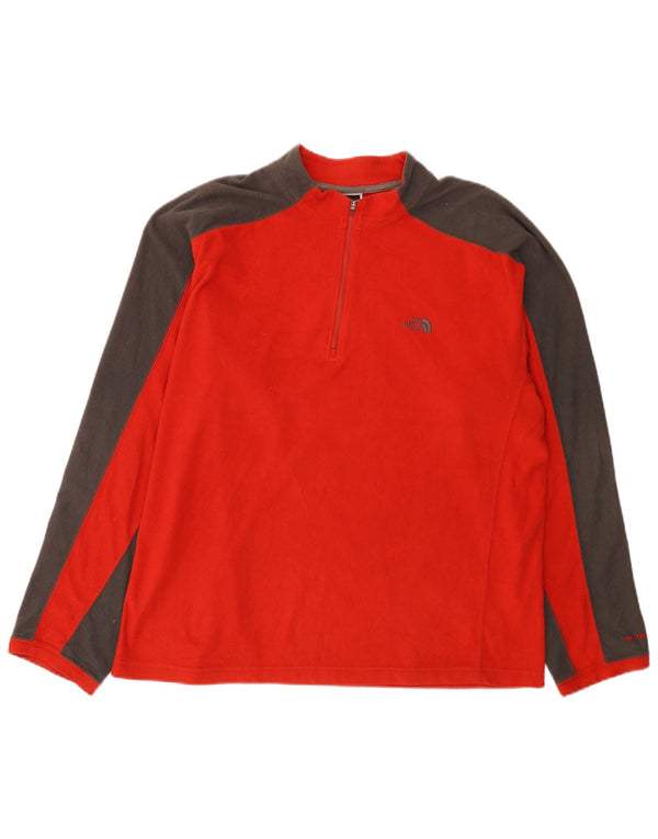 Suéter de lã masculino The North Face com zíper e gola grande em poliéster colorblock vermelho