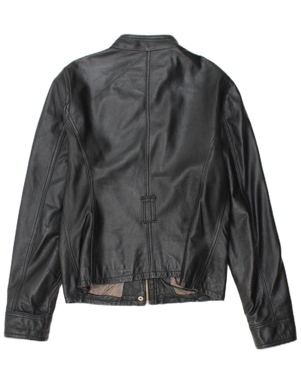 Jaqueta de couro feminina SANDRO FERRONE Reino Unido 14 grande couro preto