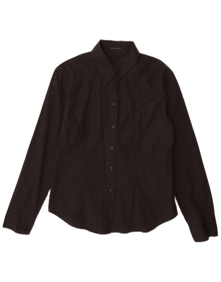 Camisa feminina Sisley UK 14 grande algodão preto