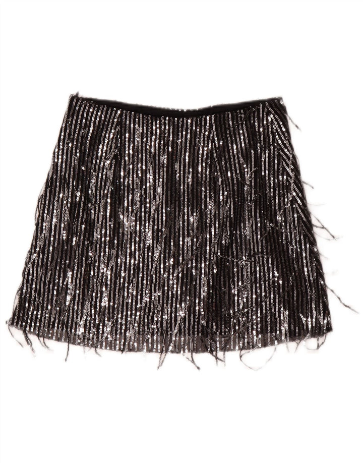 Mini saia feminina Zara pequena W26 poliéster listrado preto