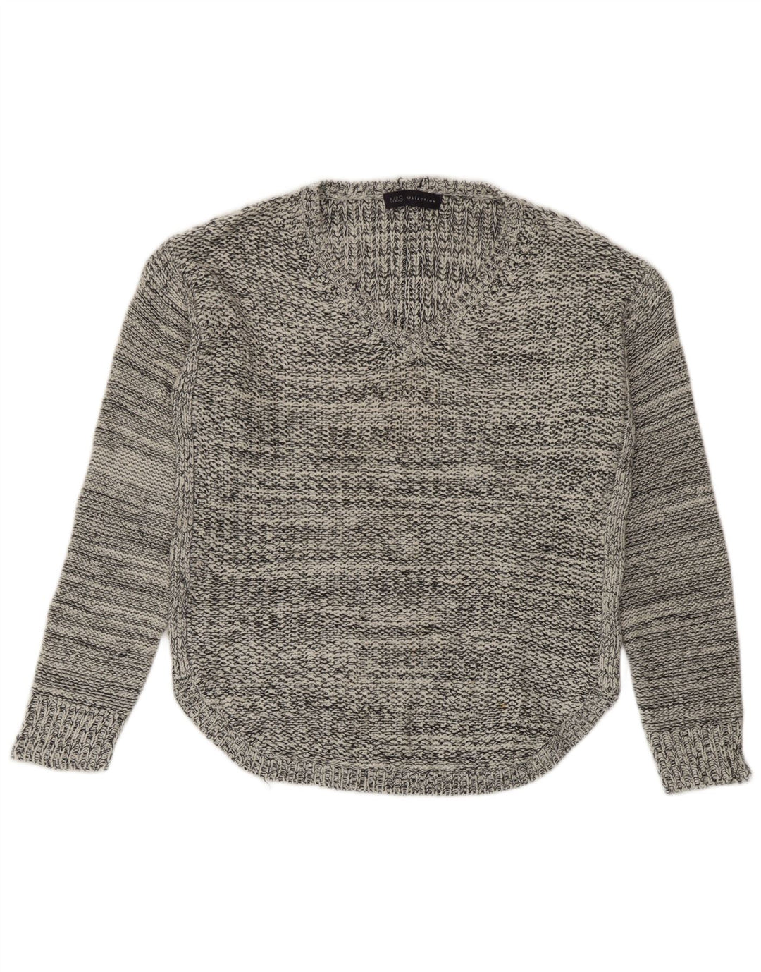Suéter feminino Marks & Spencer com decote em V Reino Unido 14 médio azul marinho manchado