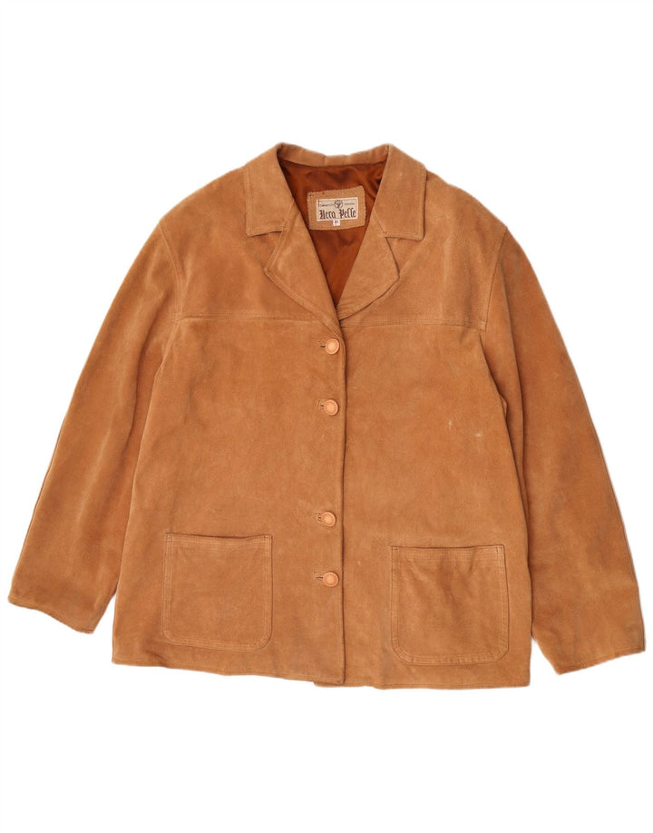 Jaqueta blazer feminina vintage de camurça grande com 4 botões IT 44 marrom médio