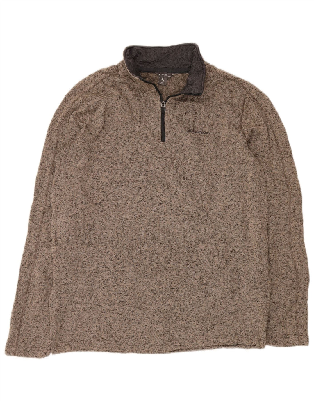 EDDIE BAUER Suéter masculino com zíper e gola grande de poliéster manchado bege