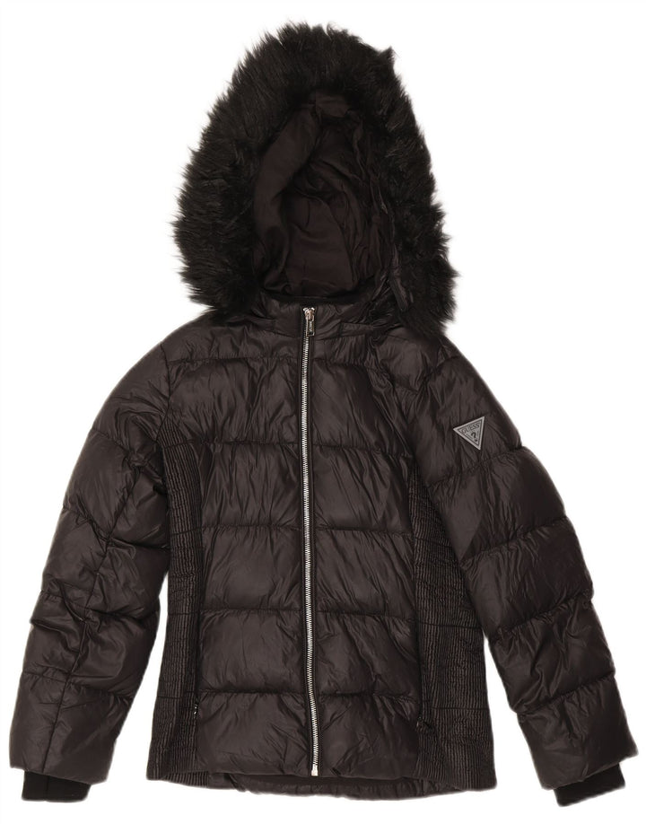 GUESS Girls Hooded Padded Jacket 9-10 Years Black Polyamide