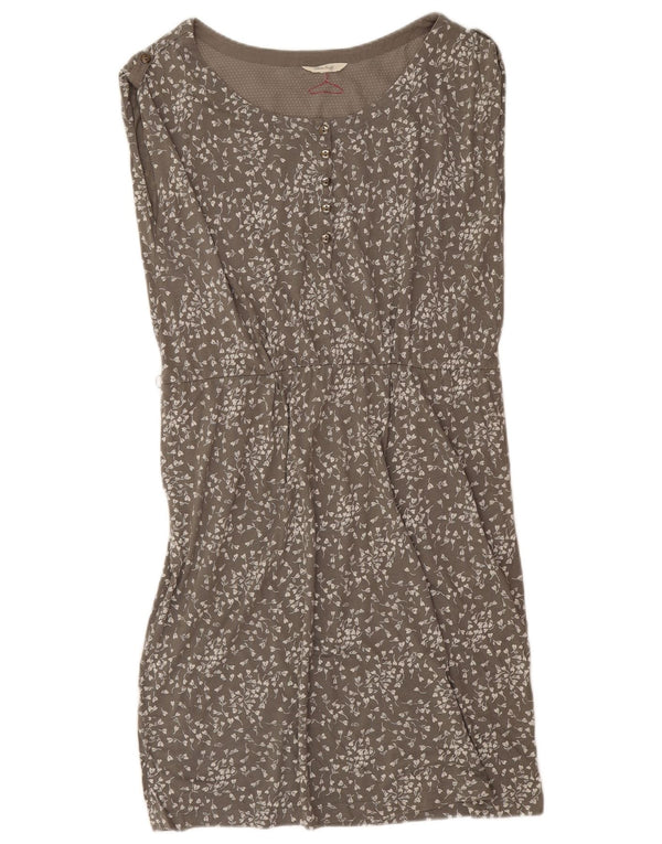 Vestido feminino branco sem mangas com bainha UK 14 grande cinza floral