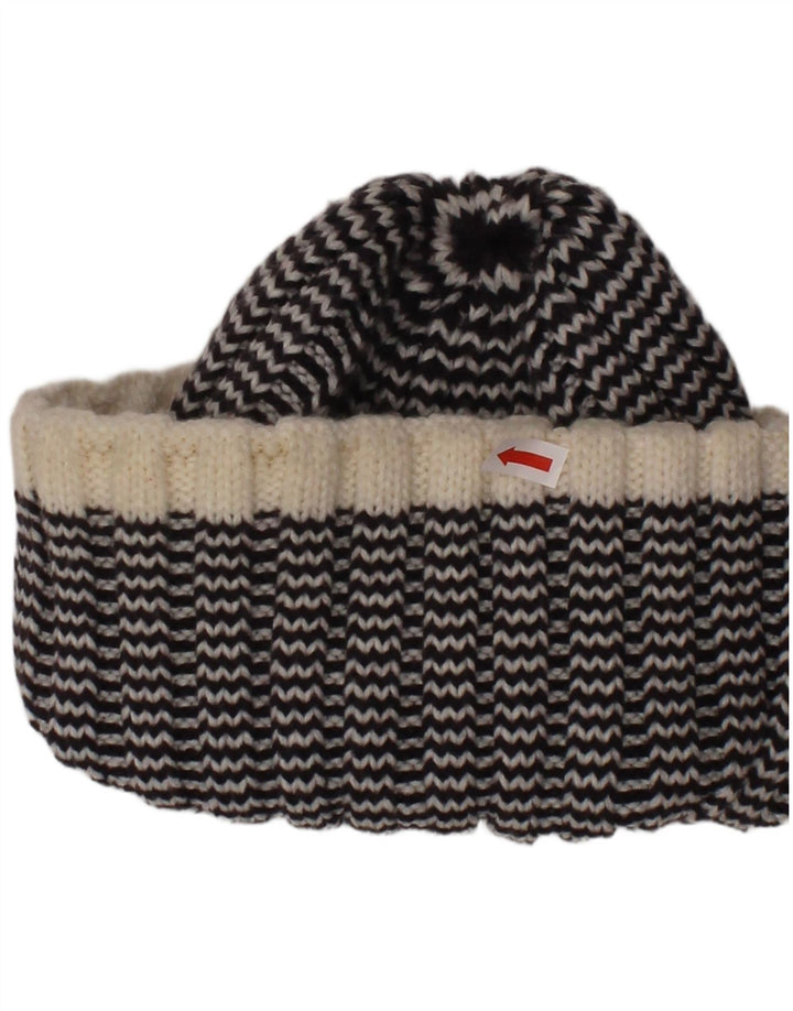 TIMBERLAND Mens Knit Beanie Hat One Size Black Chevron Acrylic