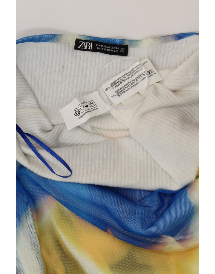 Vestido feminino sem alças ZARA Reino Unido 8 pequeno algodão tie-dye multicolorido