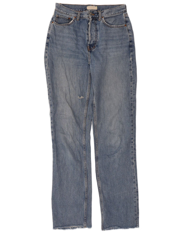 Calça jeans reta feminina Topshop Dad Distressed W26 L32 algodão azul