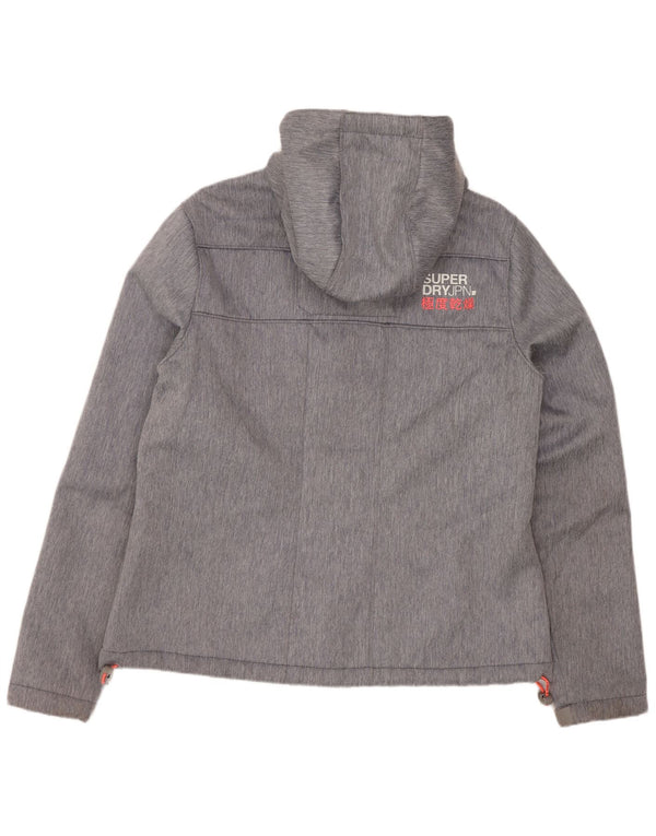 Jaqueta corta-vento com capuz feminino Superdry UK 16 grande poliéster cinza
