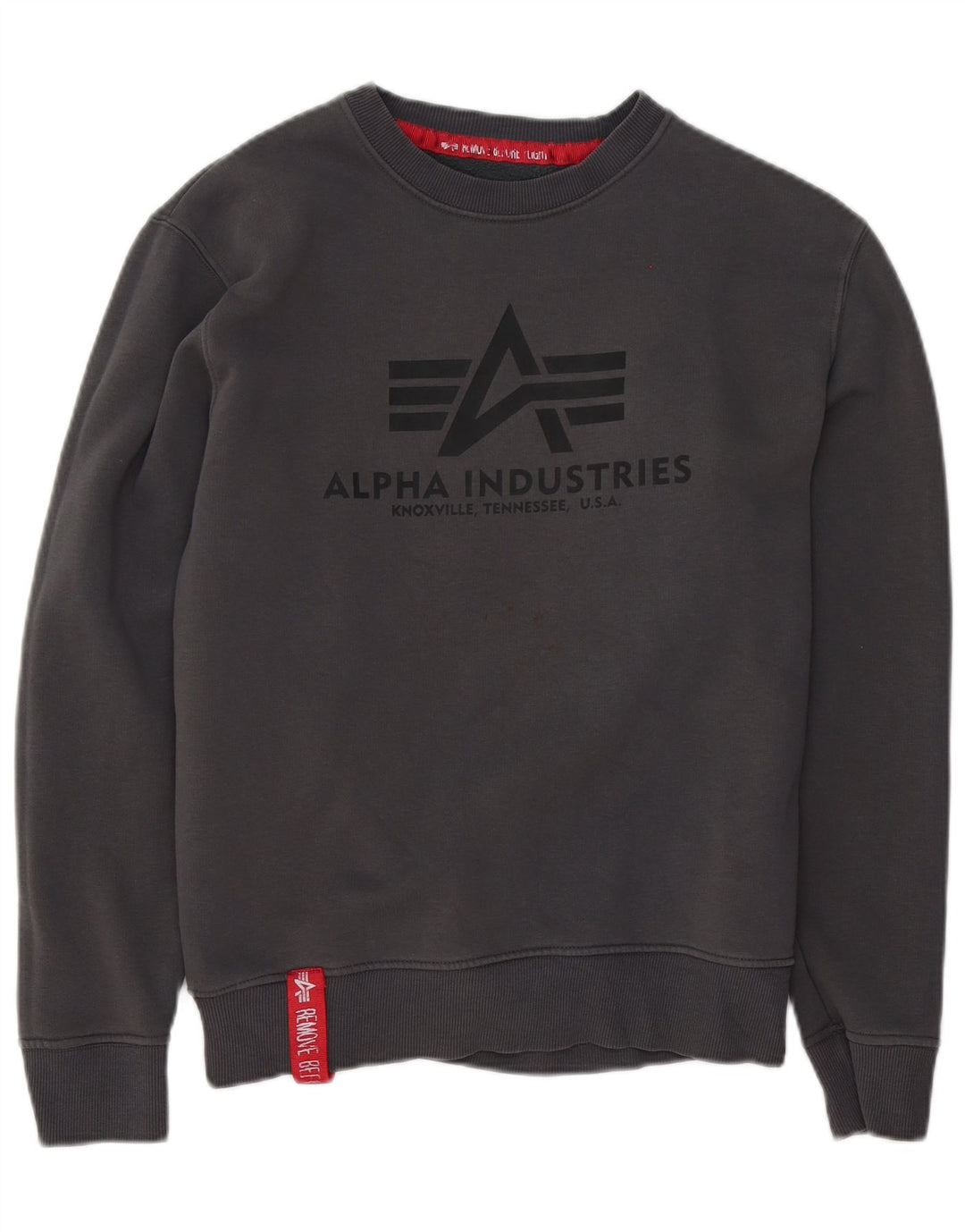 Alpha Industries Suéter gráfico masculino de algodão cinza pequeno