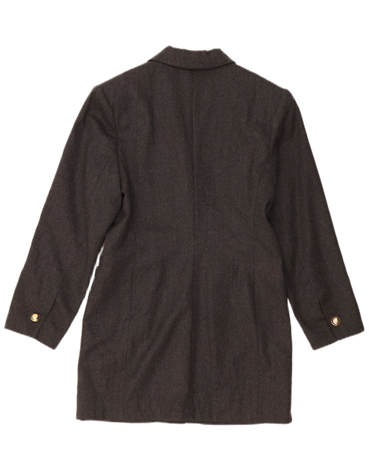 Jaqueta blazer vintage feminina longline com 1 botão EUA 2 XS lã cinza