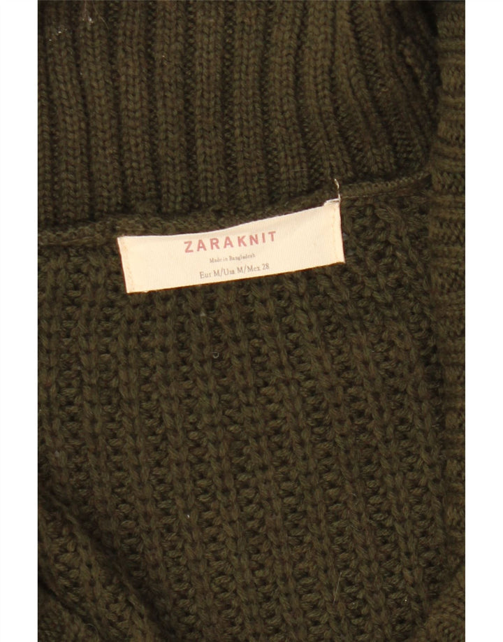 Suéter cardigã feminino Zara com peito duplo UK 14 médio cáqui