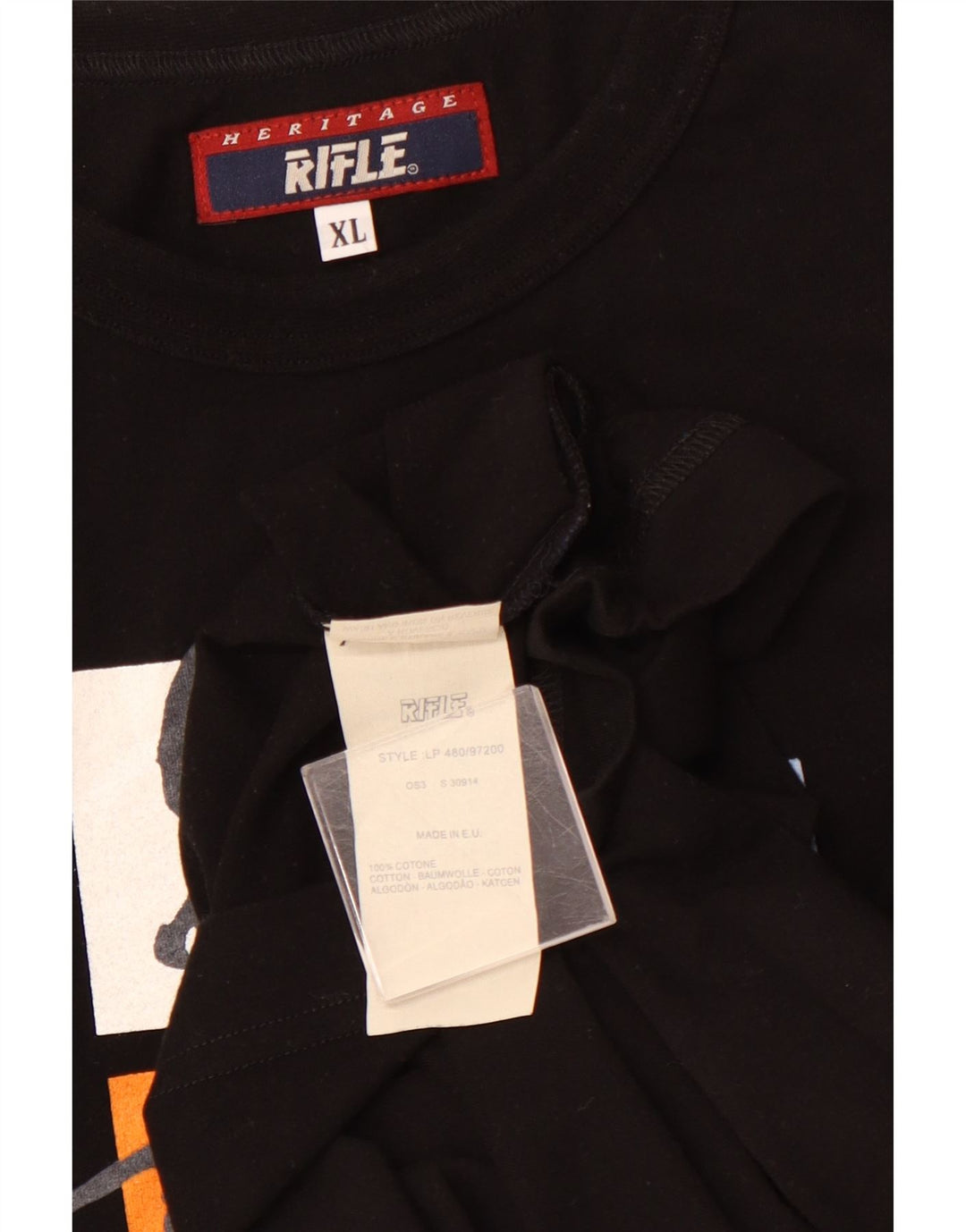 Camiseta gráfica masculina RIFLE Top XL algodão preto