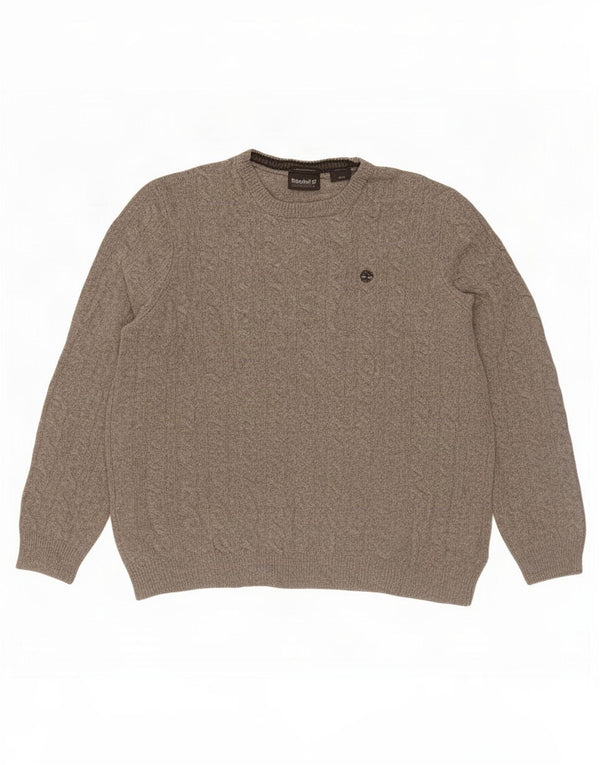 Suéter masculino Timberland com gola redonda XL cinza manchado de lã Merino