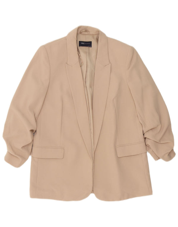 Jaqueta Blazer aberta feminina Marks & Spencer Reino Unido 12 poliéster bege médio