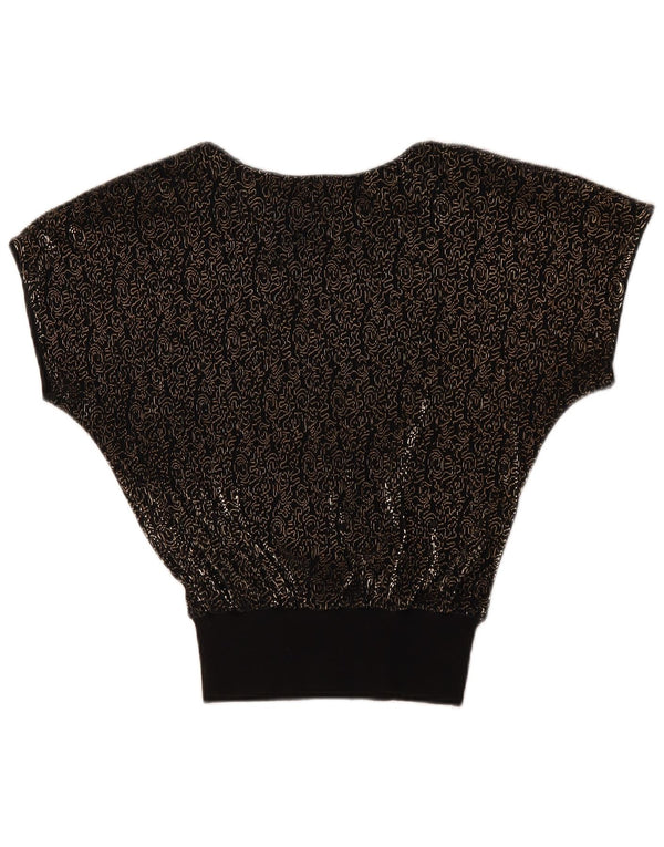 Blusa feminina Batwing de Diana Bentall Top UK 10 pequeno acrílico floral preto
