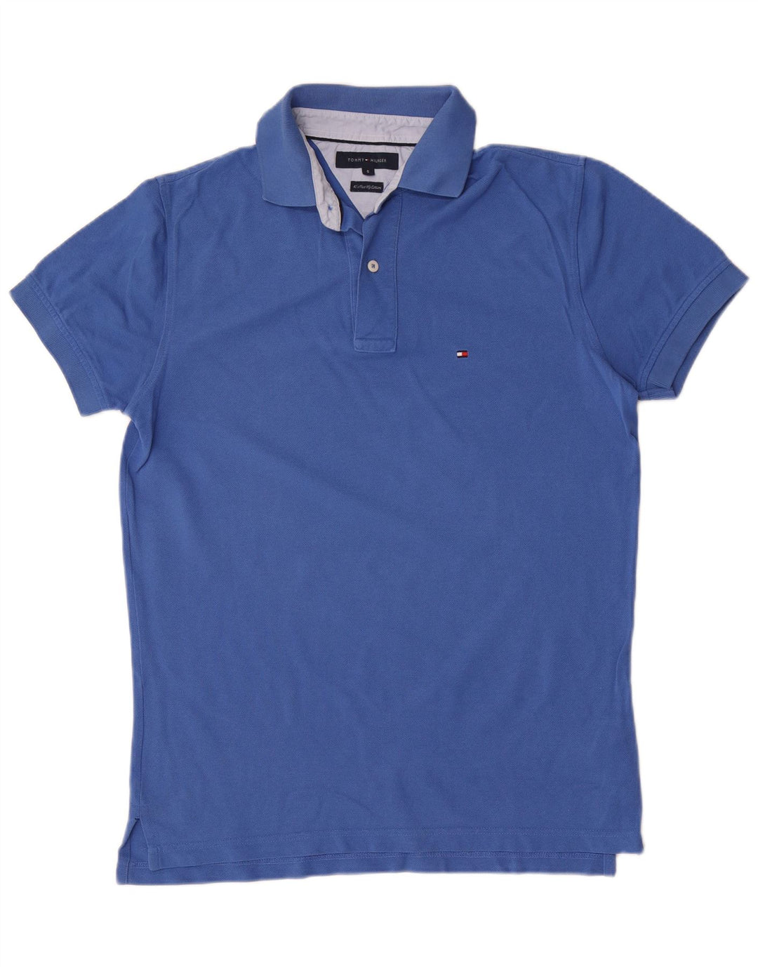 Camisa polo masculina Tommy Hilfiger pequena azul algodão
