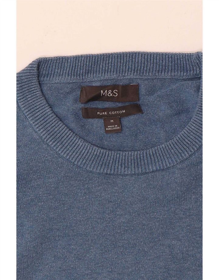 Suéter masculino Marks & Spencer com gola redonda, algodão azul médio