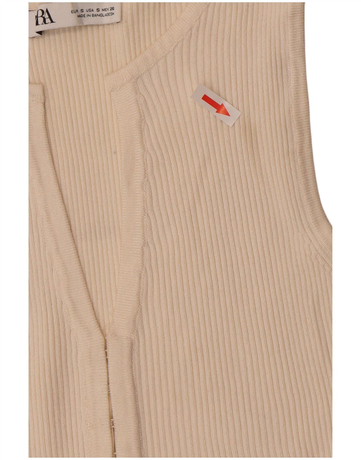 Zara Cardigan Feminino Top UK 8 Pequeno Off White Viscose