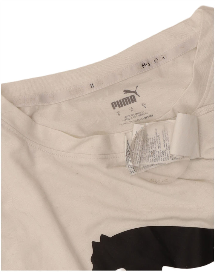 Camiseta Feminina Puma Crop Graphic Top UK 10 Pequena Poliéster Branco