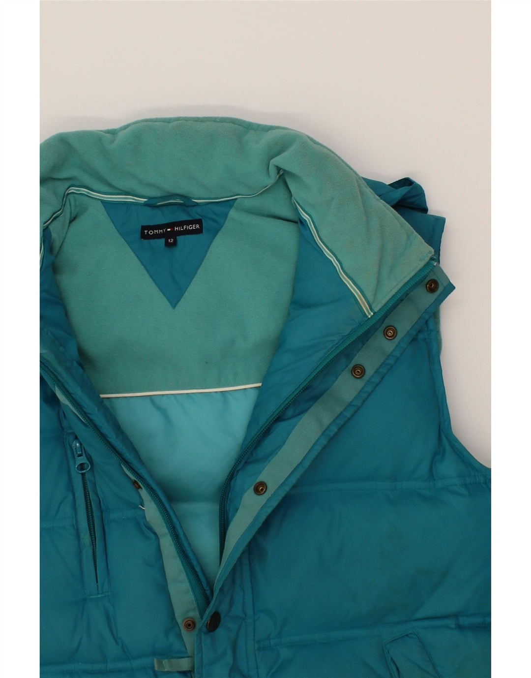 TOMMY HILFIGER Womens Hooded Padded Gilet US 12 Large Blue Nylon Vintage Tommy Hilfiger and Second-Hand Tommy Hilfiger from Messina Hembry 