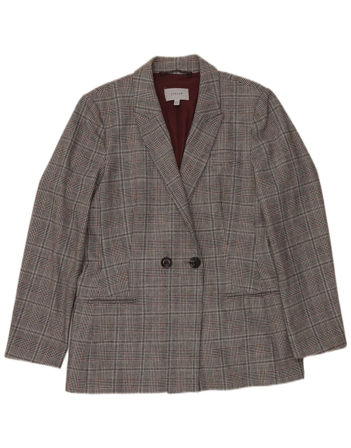 Jaqueta blazer feminina JIGSAW com peito duplo Reino Unido 14 grande cinza houndstooth
