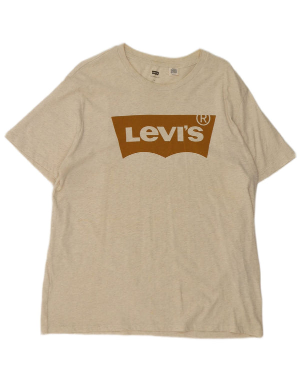 Camiseta feminina gráfica Levi's Top UK 18 XL Off White algodão manchado