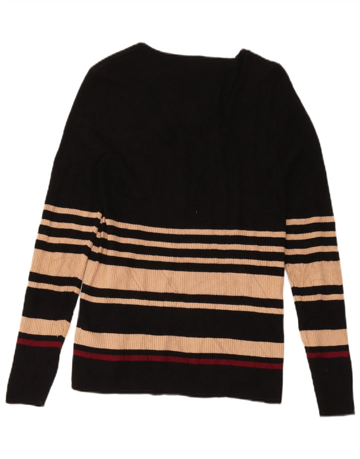 Suéter feminino Marks & Spencer com decote em V UK 14 listrado preto médio
