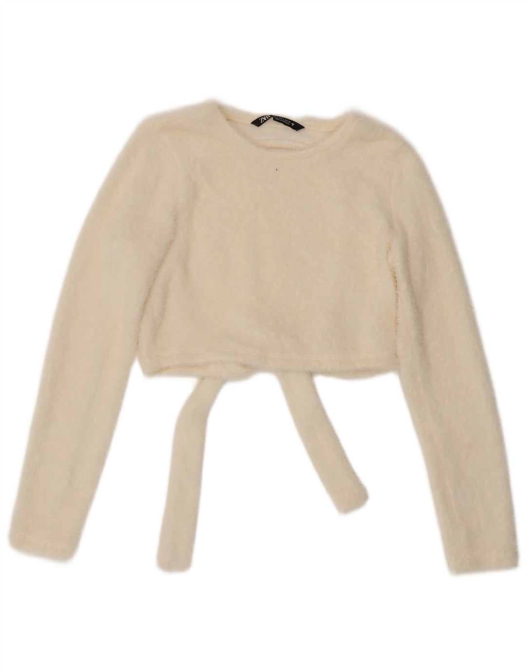 Blusa feminina Zara manga comprida crop top UK 10 pequeno branco nylon