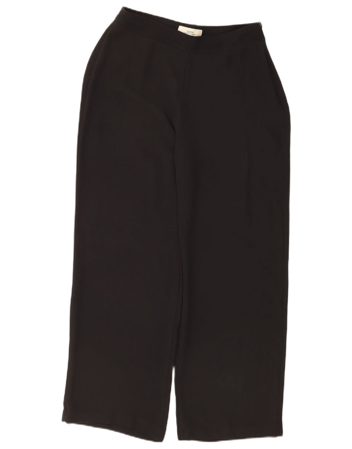 Calça feminina Zara folgada cortada EU 40 médio W30 L26 poliéster preto