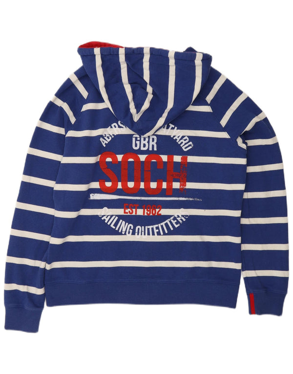 Suéter feminino Joules com capuz e ajuste regular gráfico UK 16 grande listrado azul