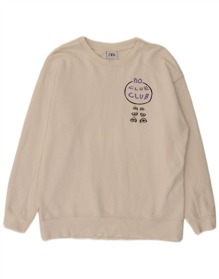 Zara moletom gráfico masculino jumper médio algodão branco