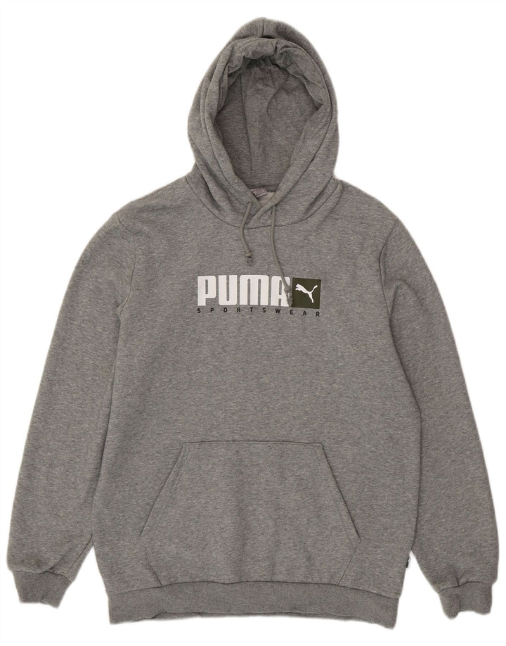 Suéter com capuz gráfico masculino Puma, algodão manchado cinza médio