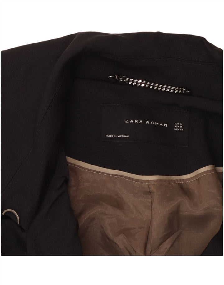 ZARA Womens Pea Coat UK 12 Médio Algodão Azul Marinho