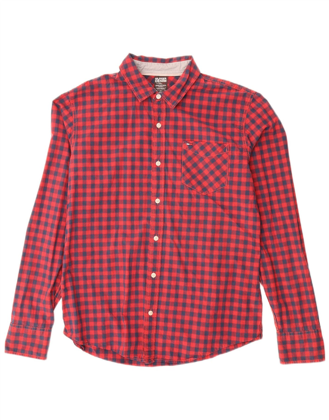 Camisa masculina Tommy Hilfiger grande xadrez vermelho algodão