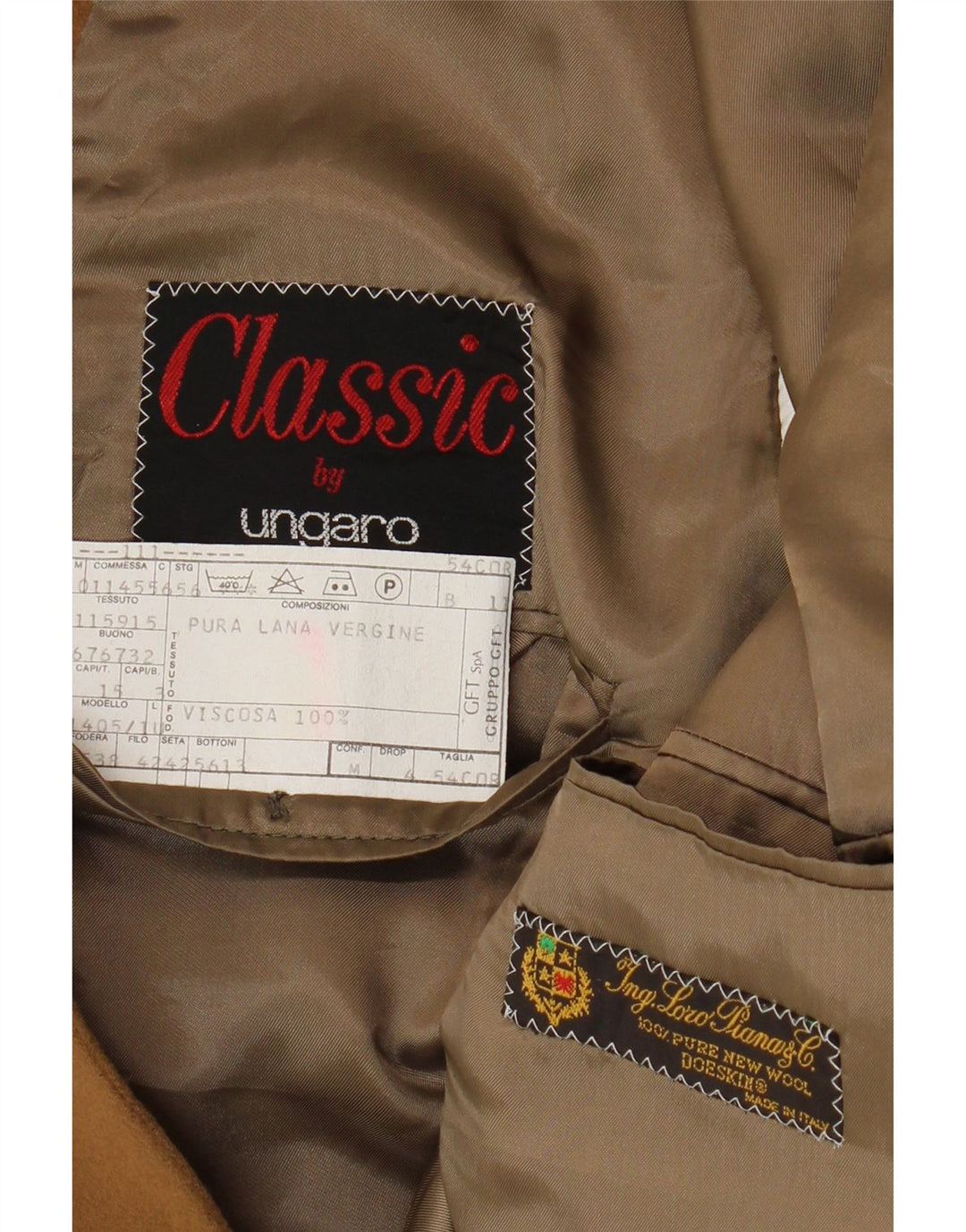 Jaqueta blazer masculina clássica de 2 botões UNGARO IT 54 2XL lã virgem marrom