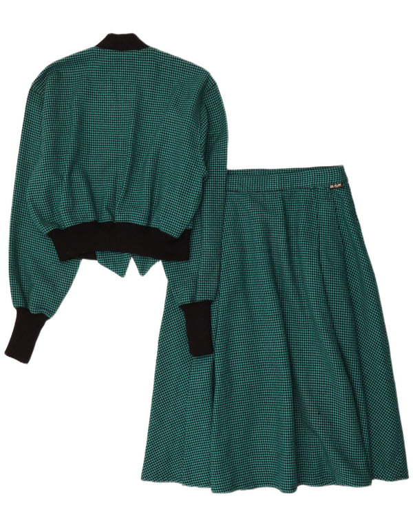 Conjunto de saia feminina vintage de 2 peças IT 44 Médio W28 Verde Houndstooth
