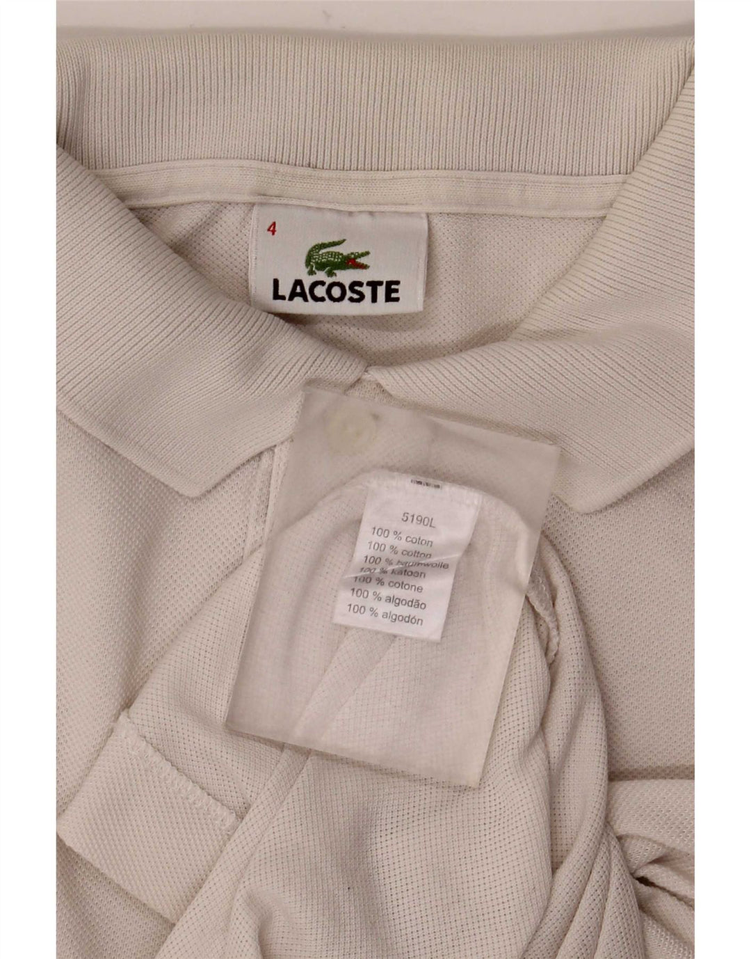 Camisa polo masculina Lacoste tamanho 4 médio algodão branco