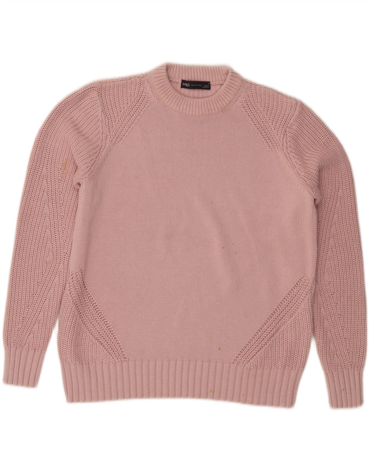 Suéter feminino Marks & Spencer com gola redonda Reino Unido 14 algodão rosa médio
