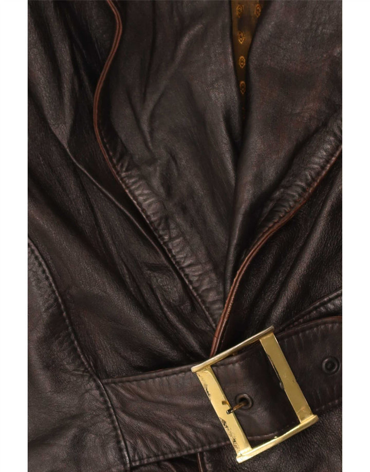 Jaqueta de couro feminina vintage UK 12 marrom médio