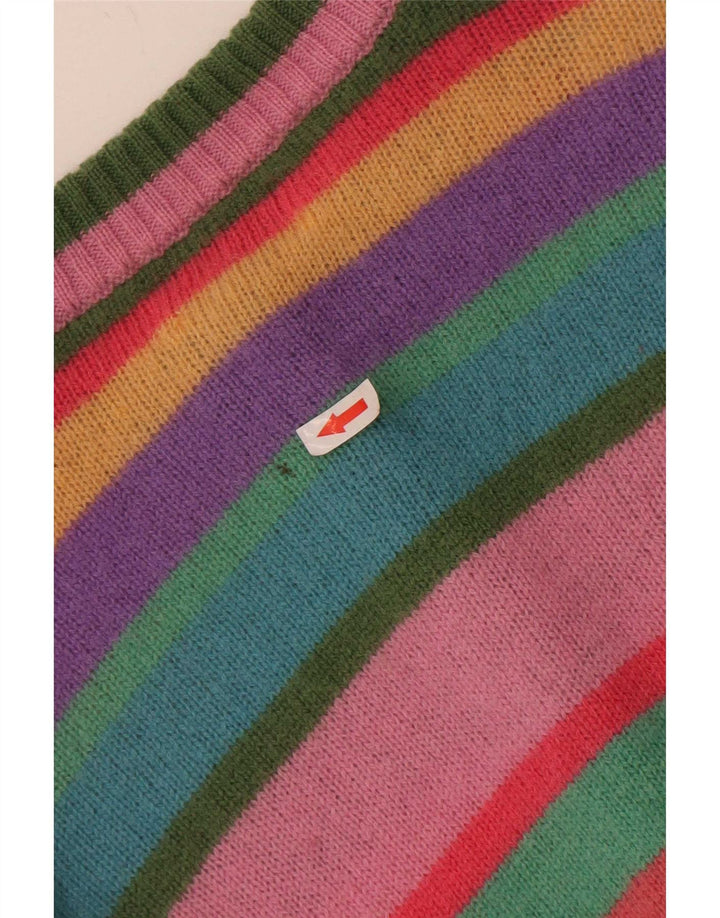 Suéter cardigã feminino Benetton UK 10 pequeno lã listrada multicolorida