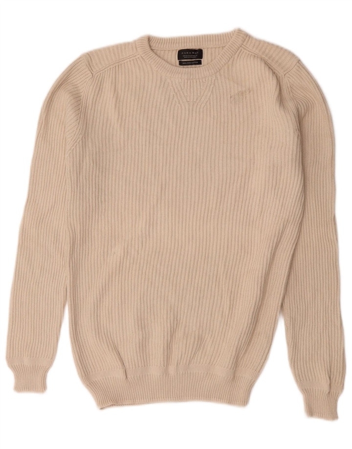 Zara Suéter masculino com gola redonda e algodão branco médio