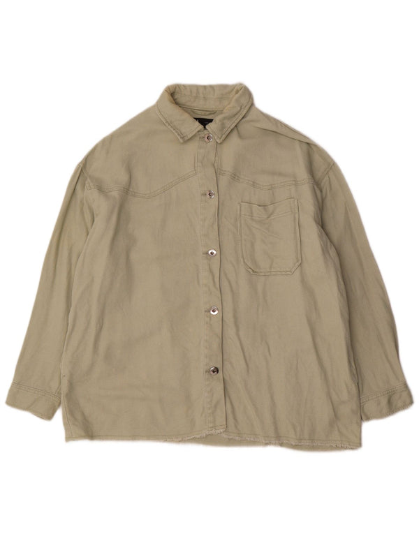 Camisa oversized feminina Zara Reino Unido 14 algodão verde médio