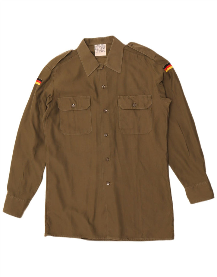 Camisa militar masculina vintage tamanho 39/40 poliéster cáqui médio
