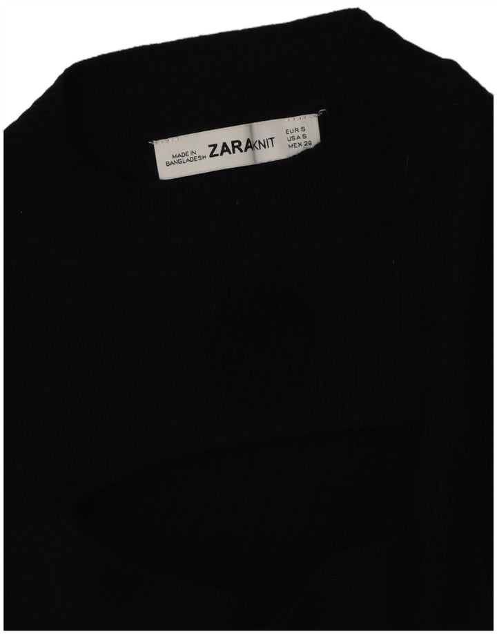 Zara Suéter feminino com gola redonda e gola redonda, preto pequeno, 10