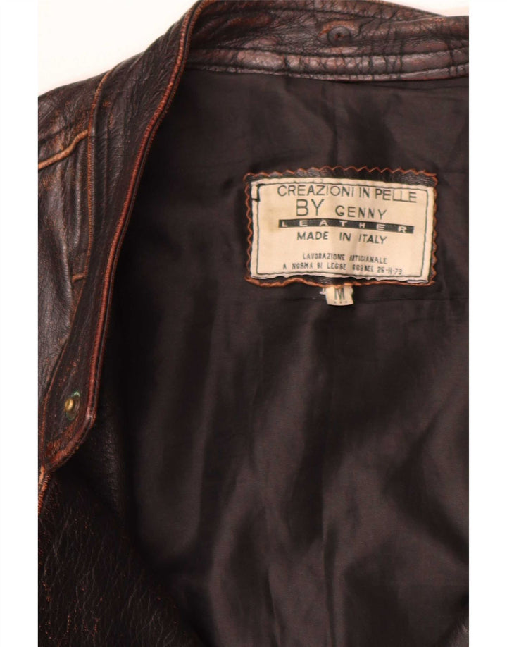Genny Mens Leather Biker Jacket UK 38 Medium Brown