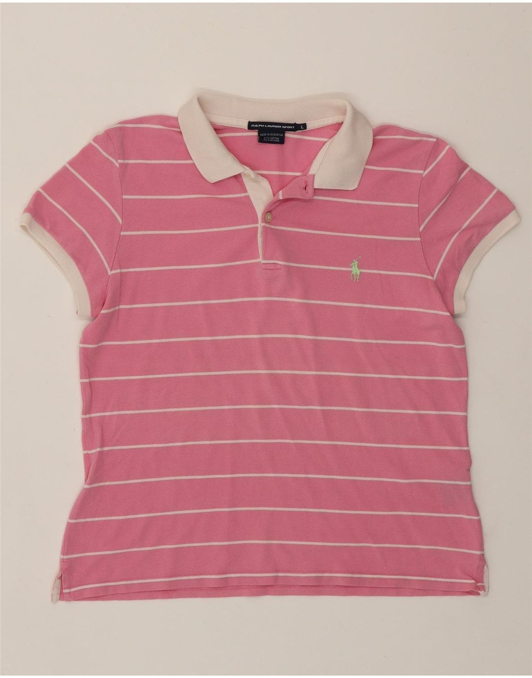 Polo feminino RALPH LAUREN Reino Unido 14 grande algodão listrado rosa